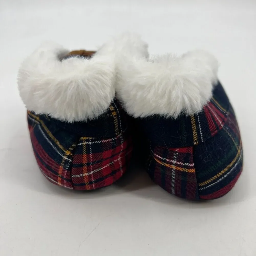 Gymboree Plaid Moccasin Youth Toddler 9-10 Soft Faux Fur Lined Baby Shoes New